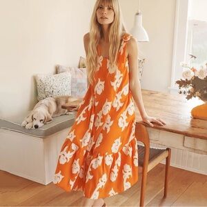 Anthropologie Exquise Phoebe Flounced Dress Orange Small Summer